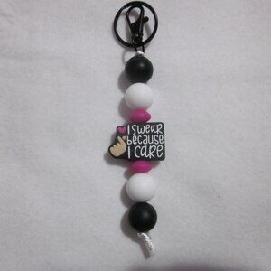 Black and White I Swear because I Care Keychain / Bag Charm.